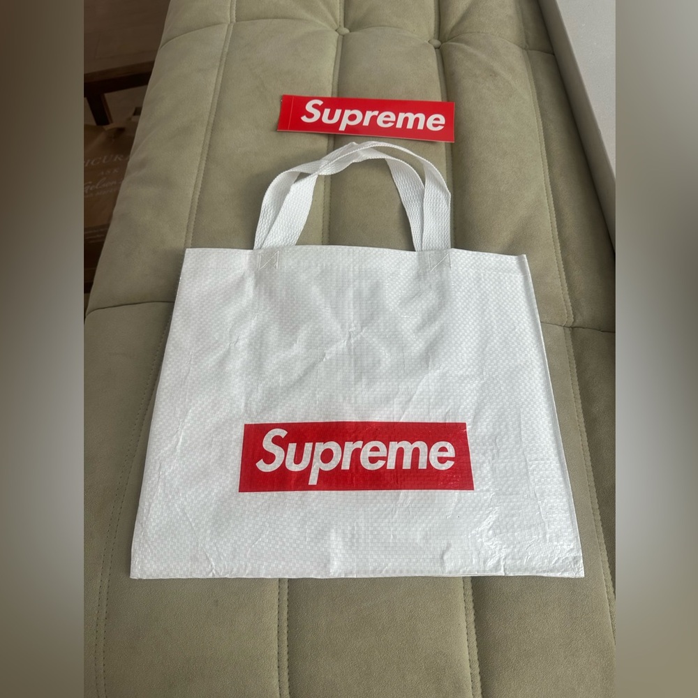Supreme Red and White Logo Tote, comes with Supreme Sticker